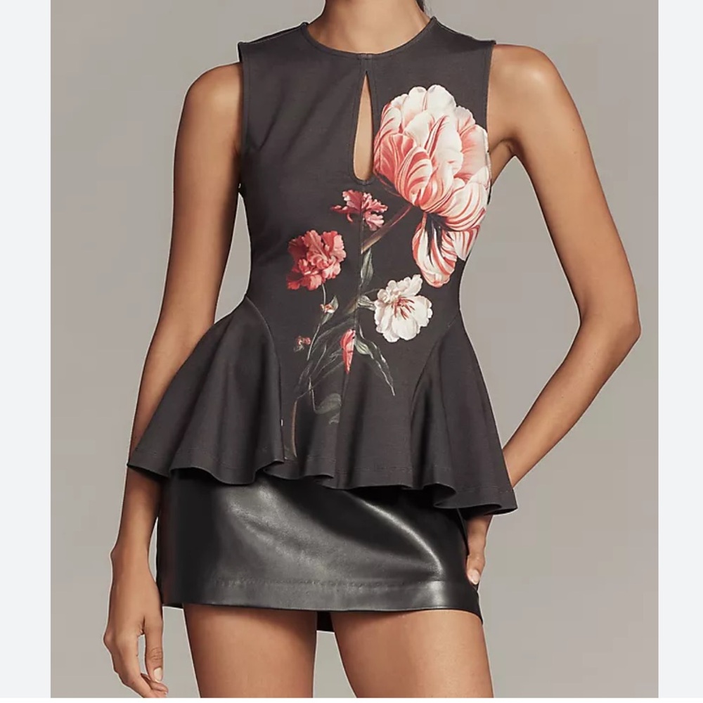 Maeve Dark Gray Top with Pink Floral Accent - Size M - BNWT